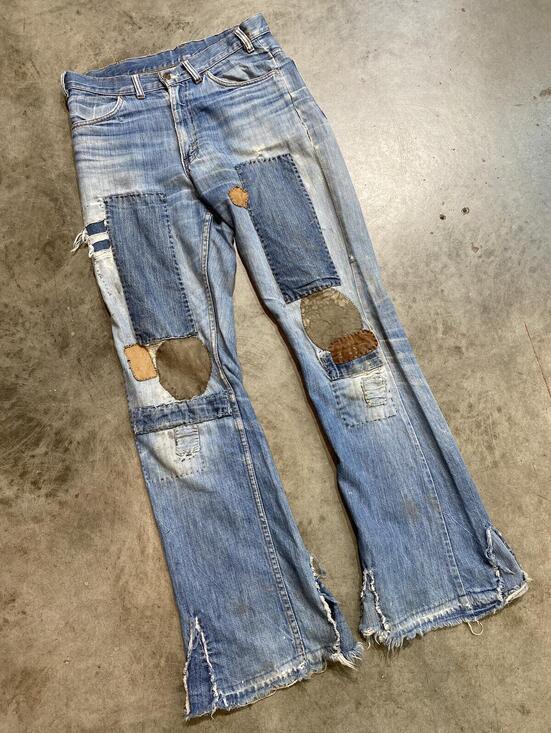 Other - W31 Vintage 70s Levis custom patched hippie bellbottoms